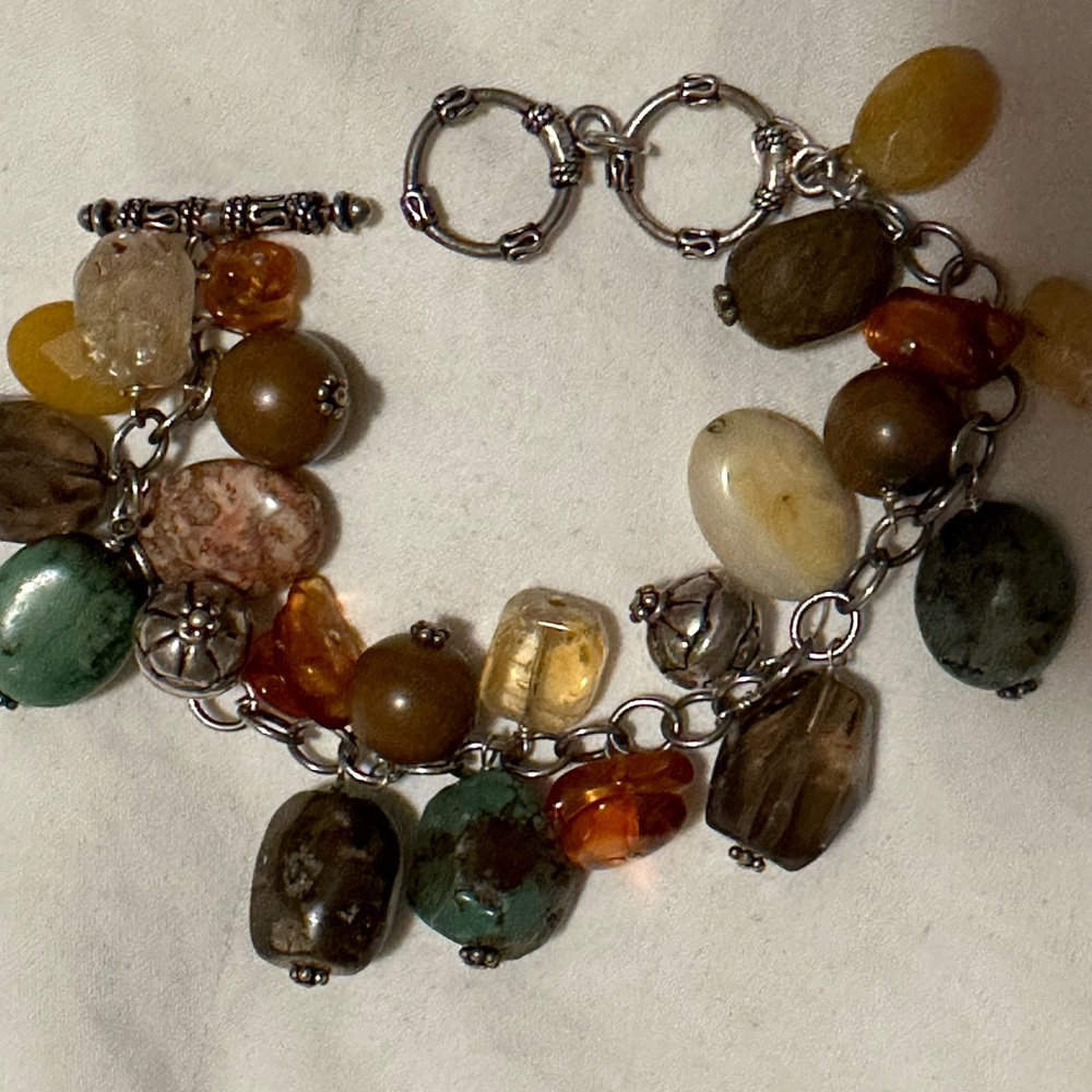 Silpada Vintage beautiful gemstone &sterling bracelet! Size 7 to 8 - adjustable